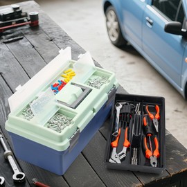 TCMBY 15-inch Tool Box with Removable Tray, Small Parts Box On The Lid is Removable, Tray Can be Removed and Combined at Will (Blue)