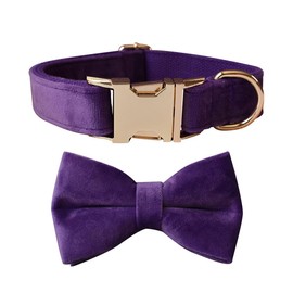Bowtie Dog Collar, Soft & Comfy Velvet Dog Bow tie Collar, Detachable and Adjustable Dog Collars for Small Medium or Large Dogs and Cat with Safety Metal Buckle(Dark Purple, 10.62"-16.14")