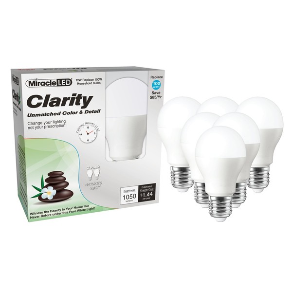 Miracle LED Nature’s Vibe Clarity High Definition High Visibility LED Light Bulb (604217), Set of 6 Bulbs
