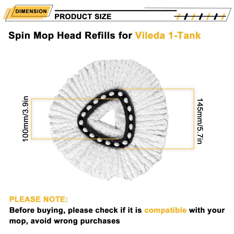 6 Reusable Absorbent Pads + Spare Mop Head-Compatible with Vileda