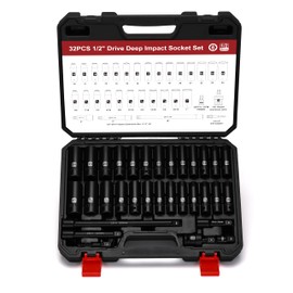 Mayouko 1/2" Drive Impact Deep Socket Set, SAE (3/8 to 1 inch) and Metric (10-24mm) Sizes with 3", 5", 10" Extension Bars, CR-V Steel, Complete Impact Wrench Socket