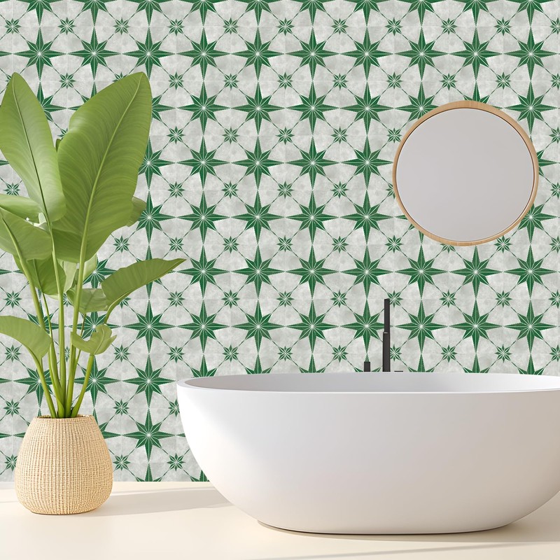 20 Pieces Tile Stickers, Classic Eight-Pointed Star Tile Stickers, Green