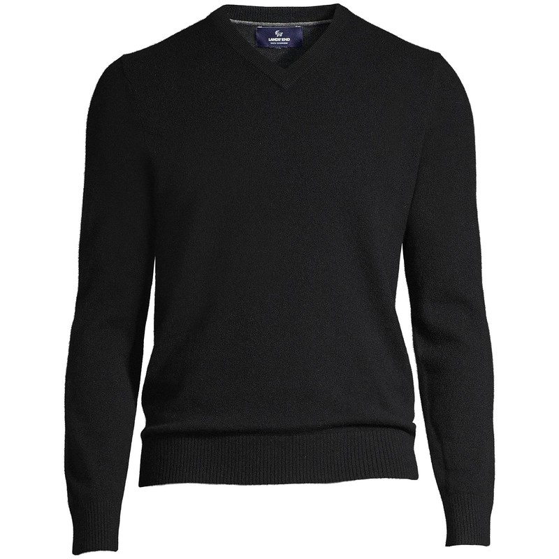 Lands' End Mens Cashmere V-Neck Sweater Black Regular X-Large