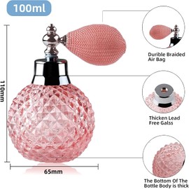 SCOLAND 100ml Vintage Crystal Glass Atomizer Perfume Bottle Spray Clear Lady Gift Glass Perfume Bottle (Pink)