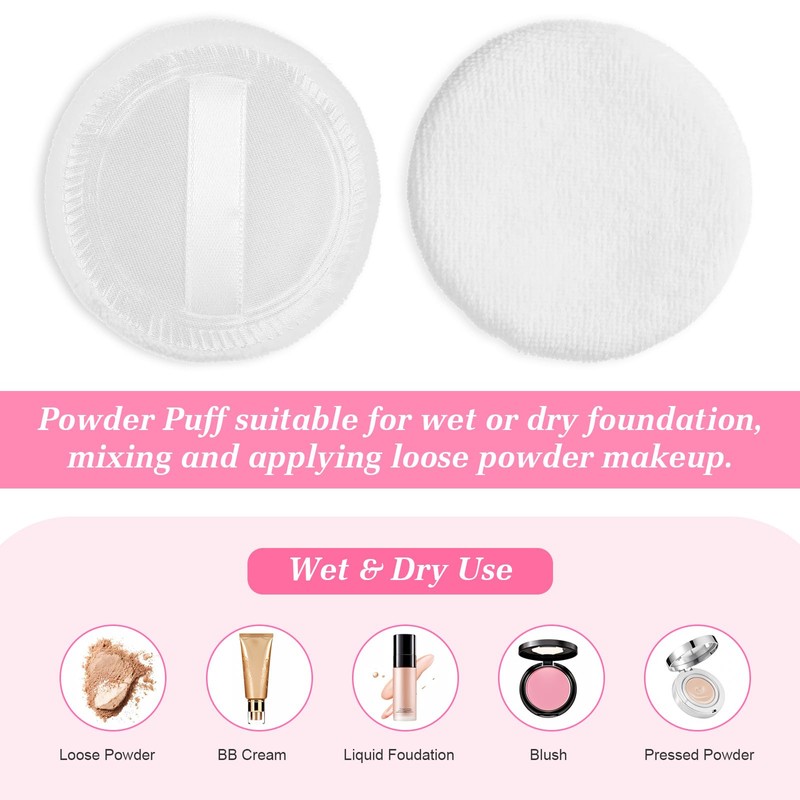 10Pcs 100% Cotton Round Makeup Powder Puff, White Round Velour
