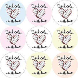 144 Baked with Love Glossy Stickers Home Baking Gift Packaging Seal Labels