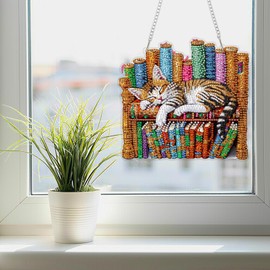 SENQAO Hanging Diamond Art Painting Pendant Kits, 5D Cat Diamond Art Kits for Adults, DIY Book Diamond Painting Kits Special Crystal Gem Art for Home Decor