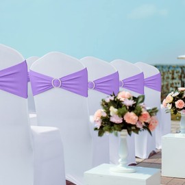Babenest Spandex Chair Sashes Bows Premium Stretch Chair Cover Band with Buckle Slider Universal Elastic Chair Ties for Wedding Party Ceremony Reception Banquet Decoration (Light Purple, 30)