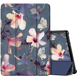 Fintie Slim Case for All-New Fire HD 10 Tablet (13th Generation, 2023 Release) - Trifold Lightweight Hard Shell Stand Cover with Auto Wake/Sleep, Blooming Hibiscus
