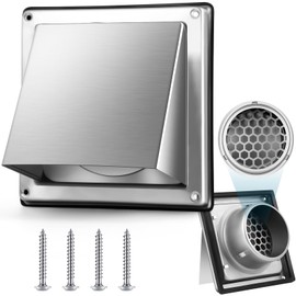 Otoolling 4 Inch Dryer Vent Cover Outside with Stainless Steel Screen Sliver Wall Dryer Exhaust Vent Cover External Cap Cushioned Non Return Flap with Sealing Gasket Honeycomb Grille