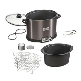 WESTON BRANDS 2-in-1 XL Programmable Slow Cooker & Electric Indoor Smoker, 10 Quart, With 3-Tier Smoking Rack for Meat, Cheese and More, Dishwasher Safe Crock, Temperature Probe, Black (03-2601-W)