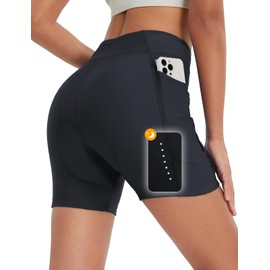 BALEAF Women's 4D Padded Bike Shorts High Waisted Cycling Underwear Zipper Pockets for Bicycle Biking Cycle Black S