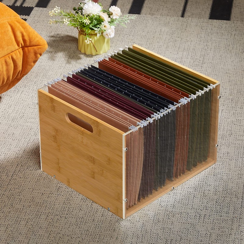 Sbanmao Clear Acrylic File Box Organizer, Bamboo Hanging Folder Storage