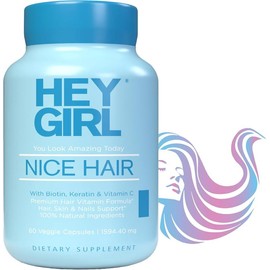 Hey Girl Nice Hair – Biotin & Keratin Vitamins for Hair, Skin & Nails. Includes Vitamins A, C, D, E & B Complex. Gluten-Free, Non-GMO Supplement for Women's. Supports Hair Growth, Skin Health & Nail Strength. Wellness & Beauty Care.
