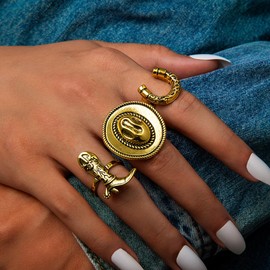 Navirix Vintage Western Cowboy Rings,Gold Cowgirl Boot Hat Stack Knuckle Rings for Women,Chunky Ethnic Country Concert Jewerly Accessories (Golden)