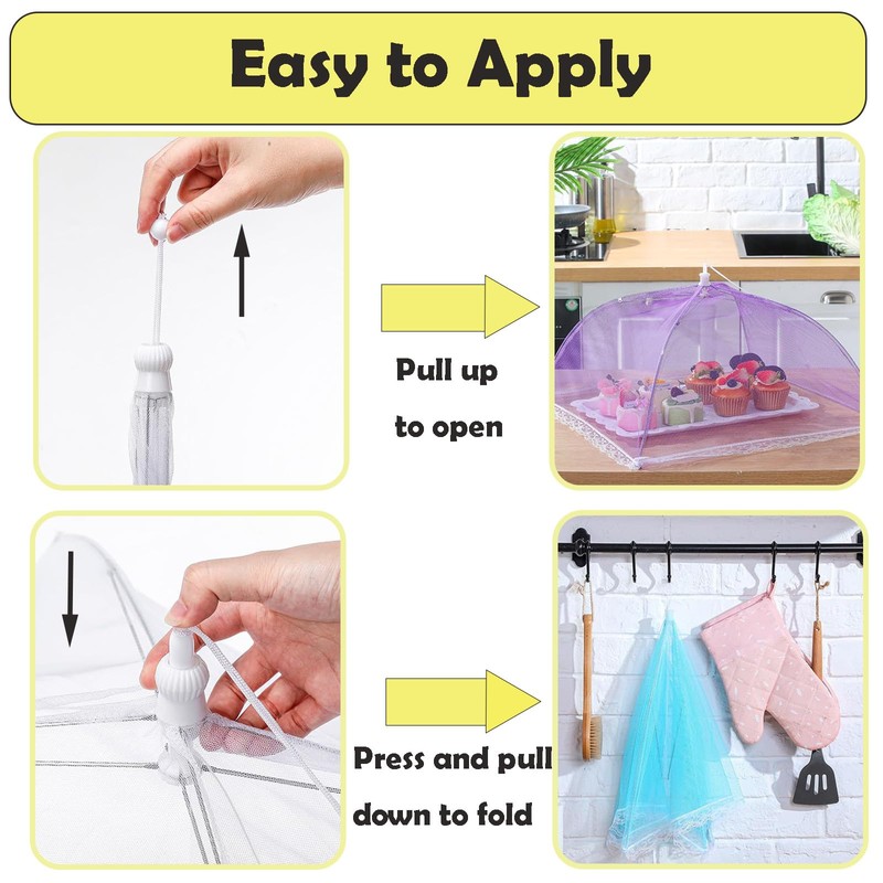 4 Pcs Pop-Up Food Covers, Reusable and Collapsible Food Net