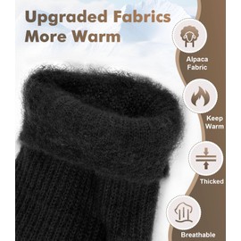 CHENMEI Fingerless Gloves Men and Women - Half Finger Gloves with Cap, Winter Flip Gloves with Touch, Mittens Gloves with Alpaca Wool, Winter Gloves for Men and Women, Dark Black