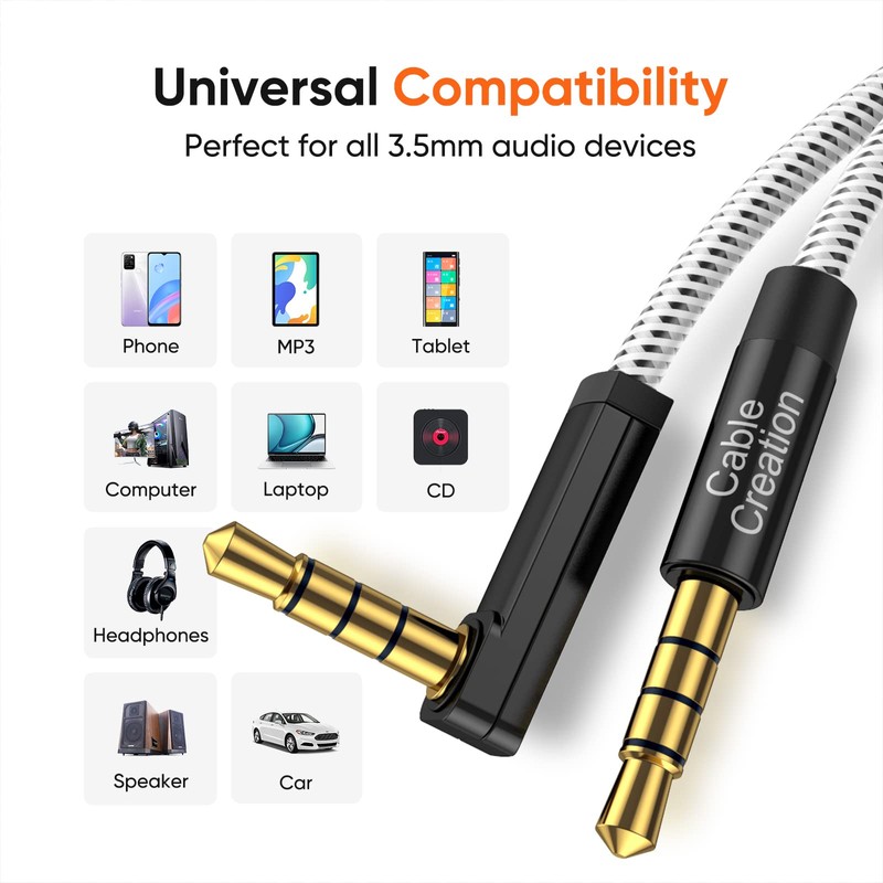 CableCreation 1.5Feet/0.45M 3.5mm TRRS Auxiliary Audio Cable 90 Degree Right