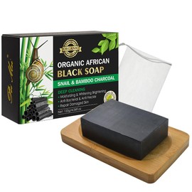 Organic African Black Soap Bar, 120g, Snail and Bamboo Charcoal