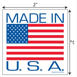 Tabbies Shipping & Handling Labels Red, White & Blue, 2"W x 2"H "Made in U.S.A." 500 Labels/Roll, 12 Rolls Per Box (43552)