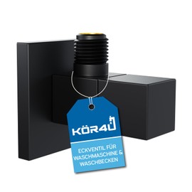 kör4u Design Angle Valve 1/2 x 3/8 Inch Matte Black Square Water Shut-off Valve Quick Release for Bathroom and Kitchen with Rosette