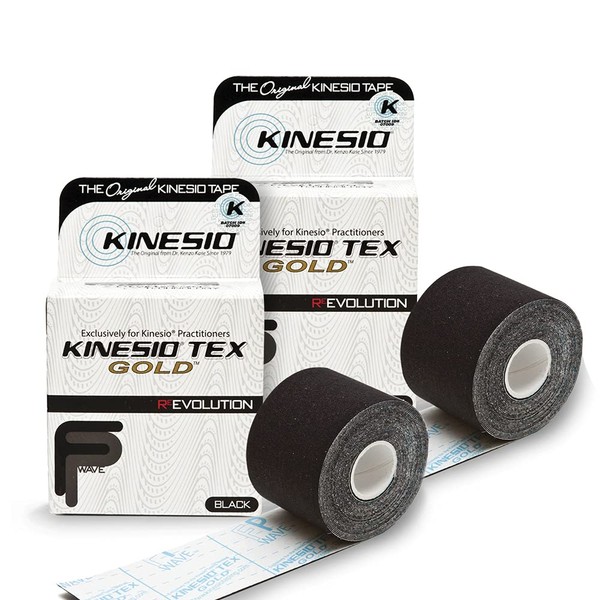 Kinesio Taping - Elastic Therapeutic Athletic Tape Tex Gold FP - Black – 2 in. x 13 ft - 2 Pack