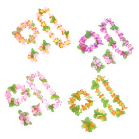 minkissy 4 Sets Hawaii Flower Strap Neutral Shower Decorations Bracelets Wrist Leash Necklaces for Head Hair Accessories Glitter Band Eyeshadow Kit Beads Cloth