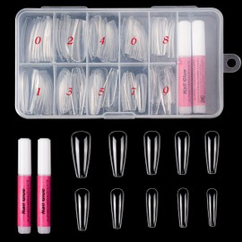 Teerugoods Clear Nail Tips Full Cover Fake Nails Acrylic Coffin Nails 120pcs with 2 Glues for Ballerina Nail Art - Perfect for Home & Salon