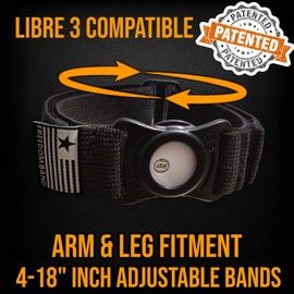 4-18" Inch Adjustable Freedom Band for Freestyle Libre 3 : Transmitter Protection Sensor Cover Arm & Leg Band -No More Adhesive Patches (4-18" Active Band Black)