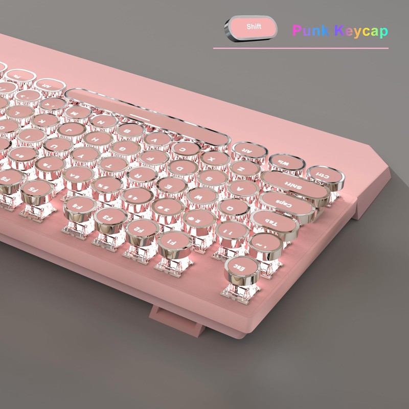 Typewriter Mechanical Gaming Keyboard and Mouse Combo, Retro Punk Round