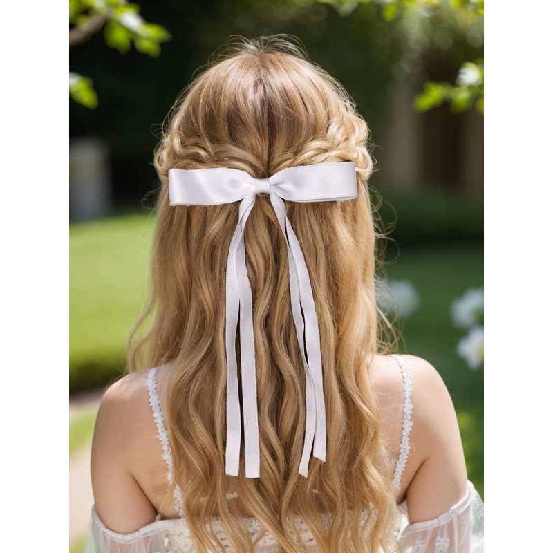 LFOUVRE 4pcs Hair Clips for Women Tassel Ribbon Bowknot with
