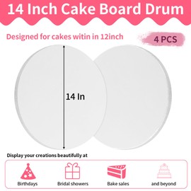 Cake Boards 14 Inch Round – 4 Pack 1/2 Inch Thick Cake Drums with Full Wrapped Edges, Corrugated Cake Base Board for Wedding, Party, Baking & Multi-Layer Cakes (White)