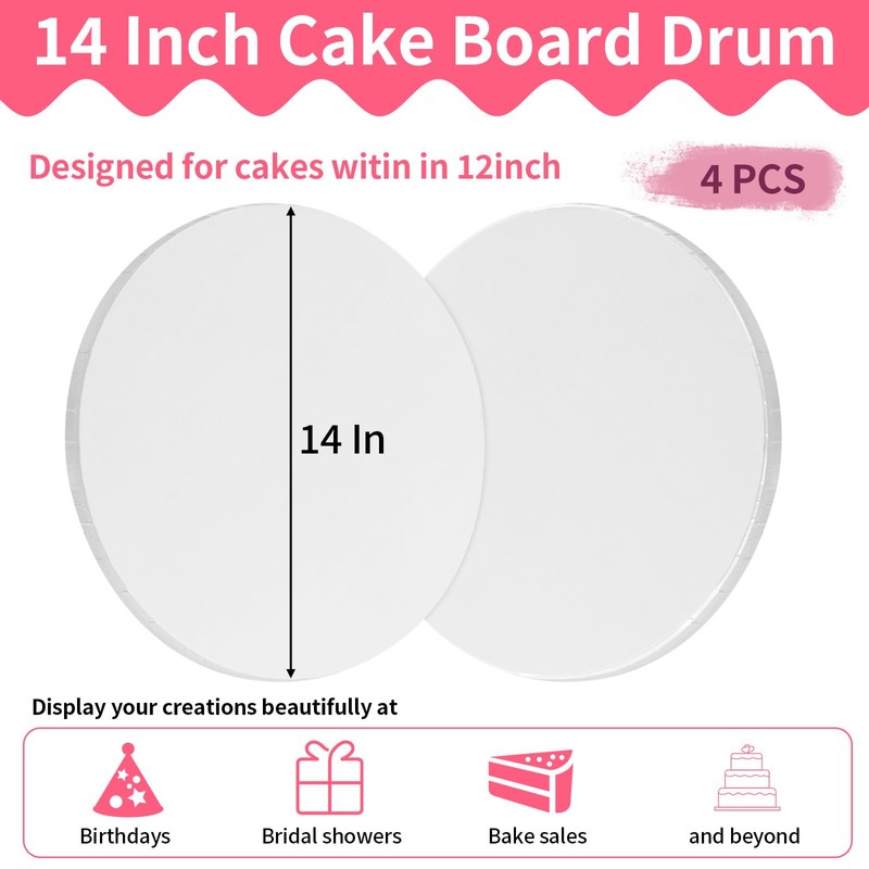 Cake Boards 14 Inch Round – 4 Pack 1/2 Inch