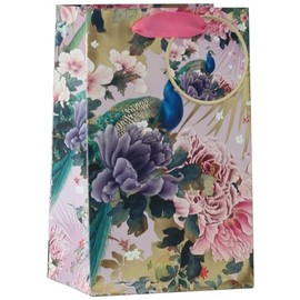 Design By Violet Exquisite Peacock Beautiful Floral Paper Gift Bag With Gift Tag Pink Spring Birthday Mother's Day Easter Valentines Small