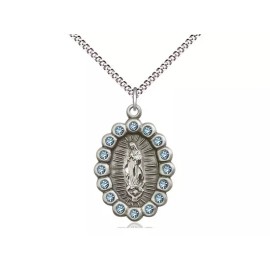 Pewter Our Lady of Guadalupe Catholic Medal Pendant Necklace 18" Chain GiftBox