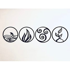 4 Elementos de la naturaleza - Cuadros Decorativos Estilo Minimalista de Madera - Arte de Pared - 37cm de Diámetro x 0.6cm Espesor - Negro - Cuadros Decorativos para Recámara y Salas - Decoración Hogar - Set de 4 cuadros de madera