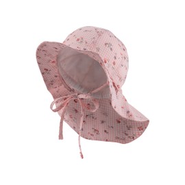 Sterntaler Sun Hat with Size Adjustment - Peaked Cap Baby with Neck Protection - Checked Summer Hat Girls with Tie Band UV 50 - Sun Hat Baby for Warm Beach Days, Pearl Pink, 41