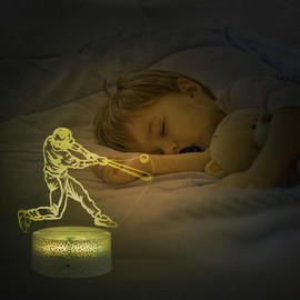 CaLoogn Baseball Man 3D Cool Night Light for Kids with Smart Touch and Remote Control,Multiple Colors and Brightness Adjustment Room Decor Night Lamp,for Teens Boys Girls Birthday Christmas Gift