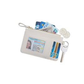 Aiyo Nice Women Slim RFID Card Case Holder Wristlet Zip ID Case Wallet Small Leather Wallet Coin Purse with Keychain (Beige)
