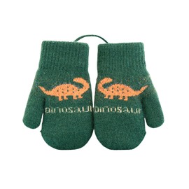 Umeloeo Kids' Gloves, Baby Knit Gloves, Cute, Stylish, Warm, Fleece Lined, Thick, Dinosaur Gloves, Mittens, Drawstring Included, For Autumn & Winter, Cold Protection, Windproof, Outing, Playing in the