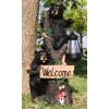 Climbing Black Bear Cubs Garden Light Welcome Statue Figurine Solar