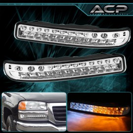 Awesomecarparts For 1999-2006 GMC Sierra Yukon Chrome LED Signal Lamps DRL Parking Lights LH+RH
