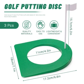 BangBoom 3 Pack Golf Putting Cup Set, Plastic Green Golf Hole with Flag, Portable Golf Putting Hole Training Aid for Practice Game Indoor Outdoor Home Backyard (3)