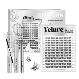 Velure | AiryCute Velour Luxe Collection Upgrade U Lashes with Ultra-Dense, Waterproof, Long-Lasting Lashes | Venus | Natural Daily | Beginner-Friendly DIY Lashes for a Flawless, Voluminous Look | Trendy & Must-Have Clusters:_Velure Kit [natural daily style]