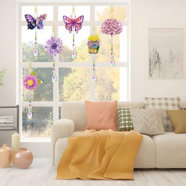 Diamond Craft Kits for Kids, Wind Chimes Gem Art Craft Set for Kids Age 8-12 Year Old, 5D Diamond Art Kits for Boys Girls, 6Pcs 5D Diamond Painting Wind Chimes, Crystal Suncatchers for Garden Window
