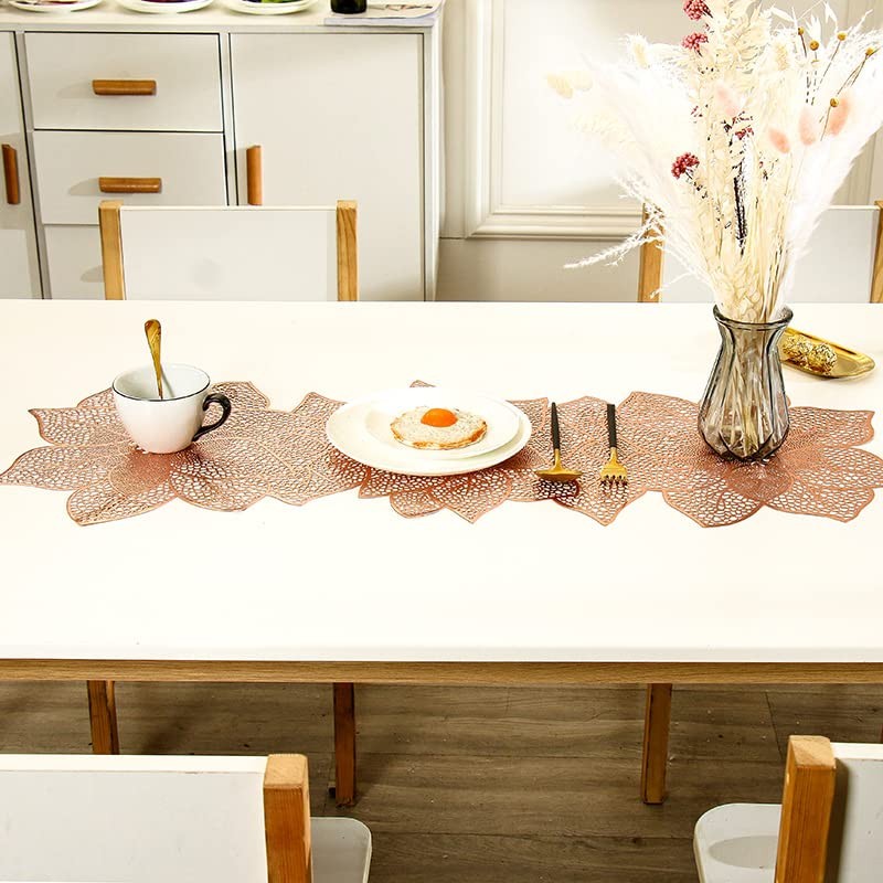 Hosoncovy PVC Hollow Table Runner Non-slip Flower Decorative Lotus Table