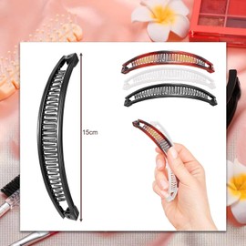 3 Pcs Banana Hair Clip for Thick Long Hair, Retro Plastic Combs Grips Fishtail Hairs Clip, for Women's Sports Facial Washing Hairs Barrettes Fashion Accessories (White, Black, Brown)
