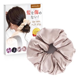 aninako Silk Hair Elastic, Hair Scrunchies, Cotton Padded, Non-Tracing, 100% Natural Silk, High Elasticity, Hair Clip, Friction Relief, Thick, Adult Hair Accessory, Gentle on Hair, Stylish (Light Pink