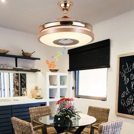 Fandian 36'' Modern Smart Ceiling Fans with Light, Bluetooth Speaker Chandeliers 7 Colors Retractable Blades Fandeliers with Remote Control, Dimmable LED Kits for Indoor Bedroom (36 Classic)