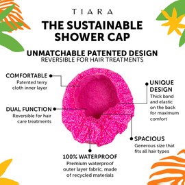 Tiara Luxury Shower Cap, Waterproof, Reversible, color Rosa, Talla unica, pack of/paquete de